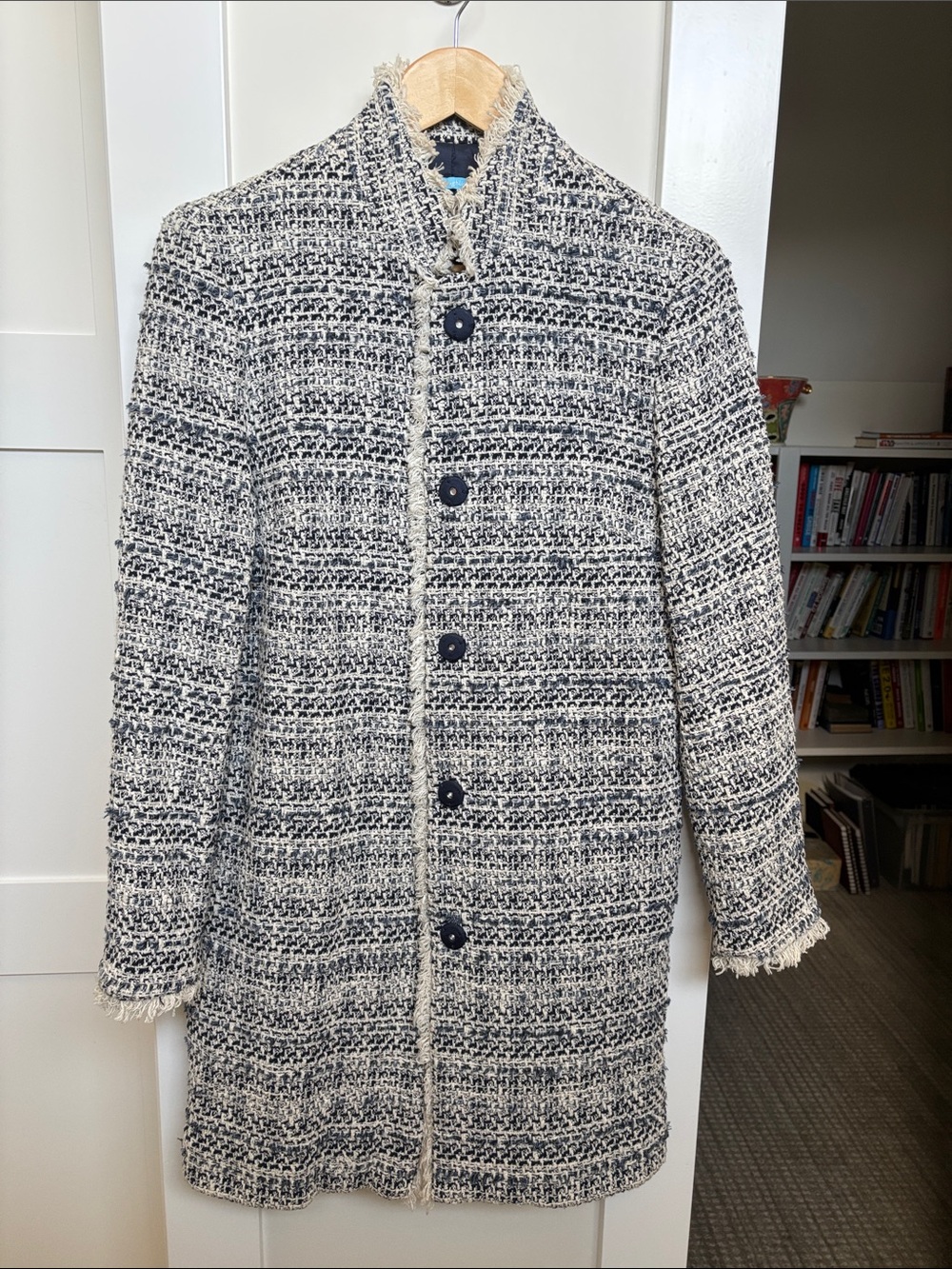 J. McLaughlin Navy Jacket with Cream Tweed Accents